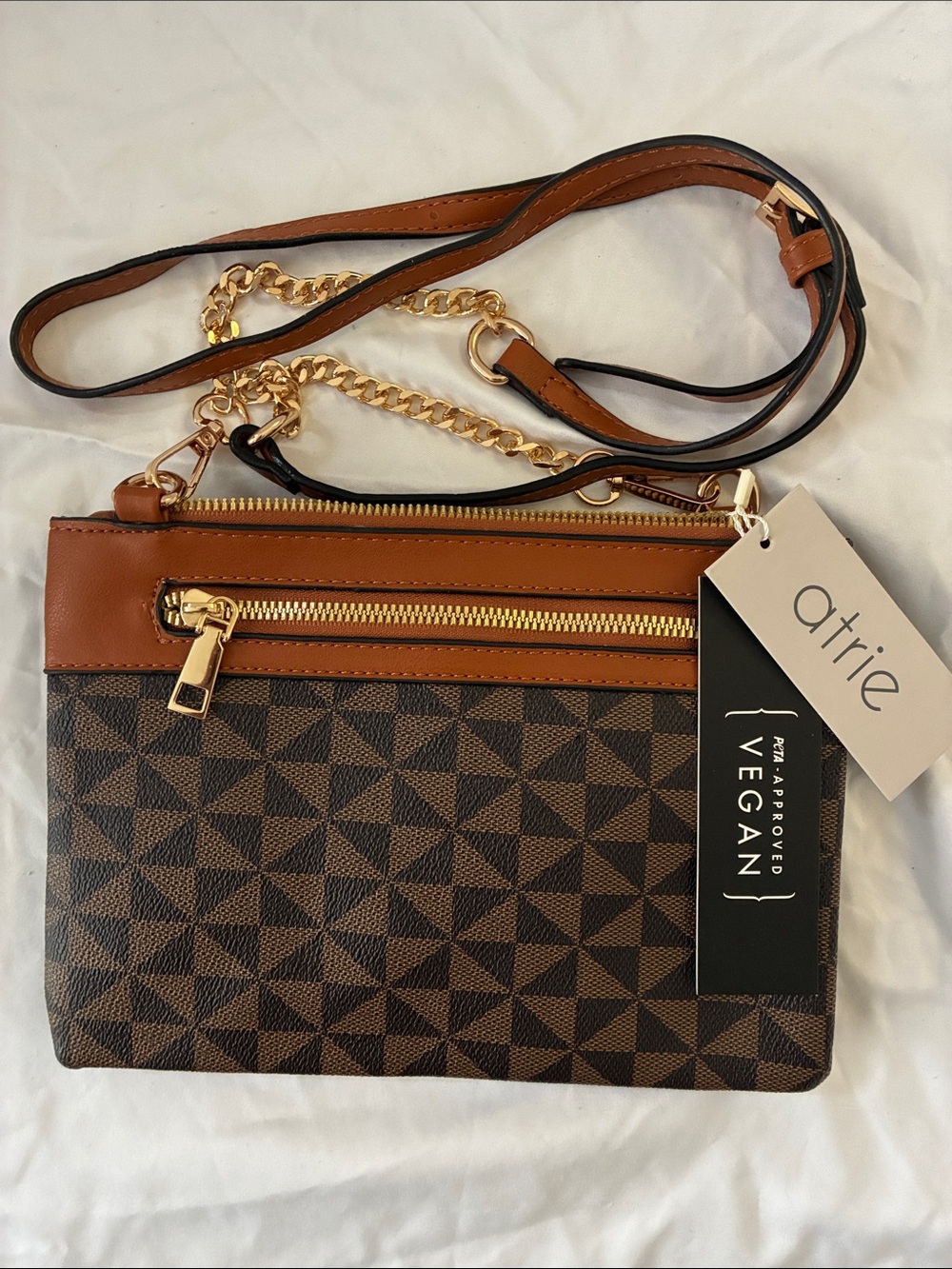 Arrive Vegan Brown Patterned Crossbody Bag